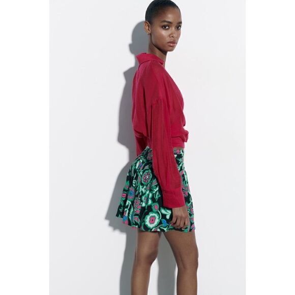 NWT Zara Multicolored Floral Print Linen Blend High Waisted A-Line Mini Skirt - Picture 4 of 15